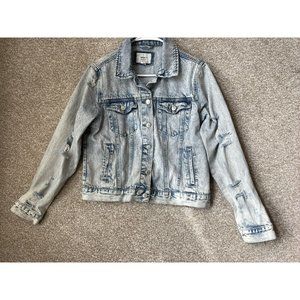 Forever 21 Los Angeles Women’s Light Wash Distressed Denim Button Up Jacket Sz M